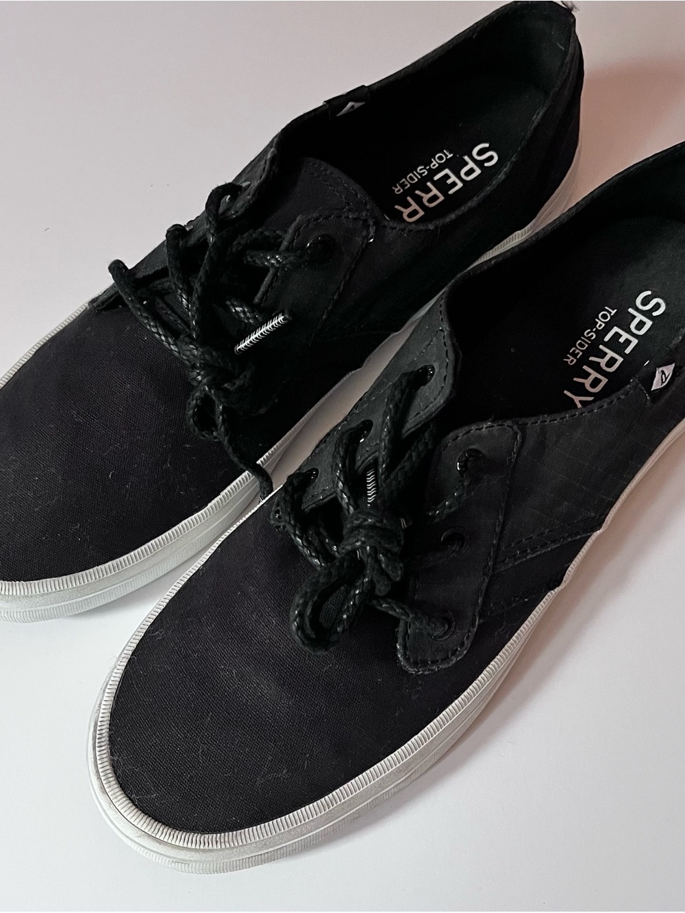 Sperry Crest Vibe Washable Black Linen Sneakers Slip On Shoes Womens 8.5M